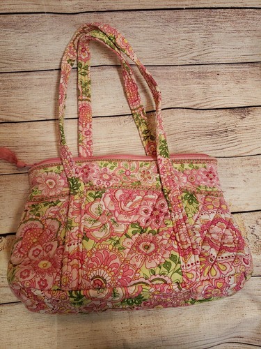 BOLSO DE MANO VERA BRADLEY PÉTALO ROSA BETSY VERDE AMARILLO - Imagen 2 de 7
