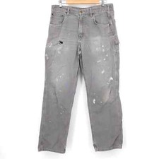 Carhartt Distressed Carpenter Work Pants Paint Splatter B159 Charcoal Gray 34x32