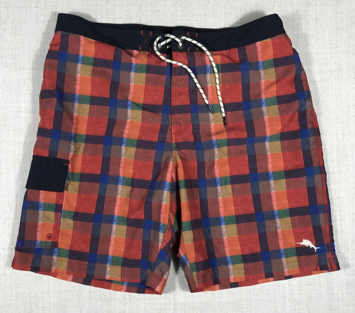 Tommy Bahama Relax Plaid Swim Trunks Lined Mens Large, Pockets