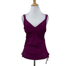 Athleta Shirred Tankini Top Womens 36 B-C Eggplant Ruched Sides Wired Bra Swim
