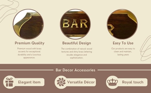 Wooden Bar Sign with Brass Inlay Rustic Wall Mounted Bar Nameplate for Bar - Picture 8 of 9