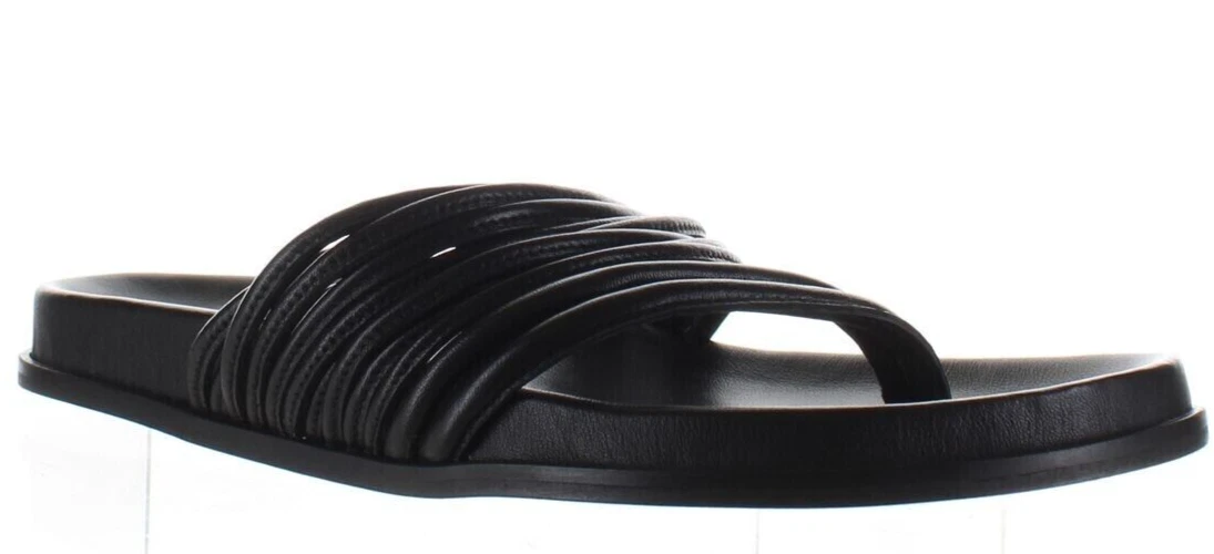 NEW 120 TONY BIANCO LAMANA STRAPPY BLACK LEATHER FLAT SLIDE SANDALS EUR 38 7.5