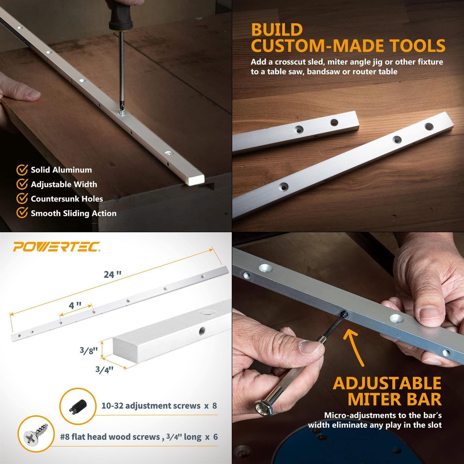 24 In. Miter Gauge Jig And Fixture Bar For Woodworking, Router Table