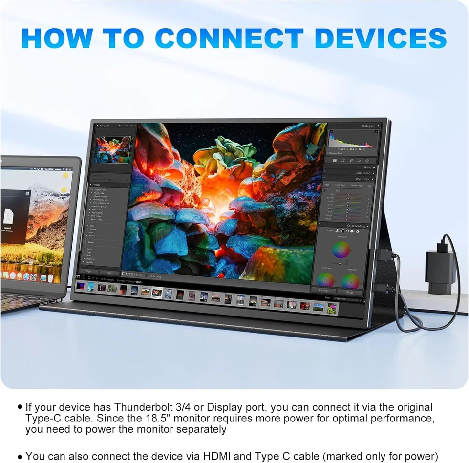 18.5" 1920x1080 Portable Monitor 120Hz Gaming Monitor 2000:1 400nits Freesync - Image 3 of 4