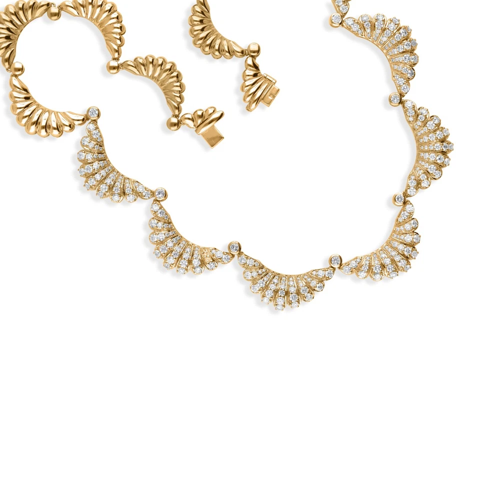 Collar gargantilla con dije de diamantes pavé redondo SI/H real de 6,96 quilates de oro blanco/amarillo de 14 k Foto 3 de 4