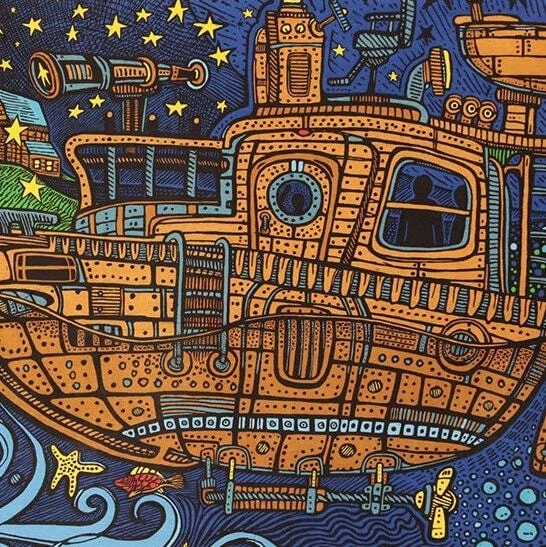 3D Steampunk Tugboat Psychedelic Submarine Tapestry Under The Sea Pirate Boat - Image 2 of 4