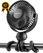 Mini Portable Stroller Fan Clip On 3 Speed Rechargeable 360 Rotate Black