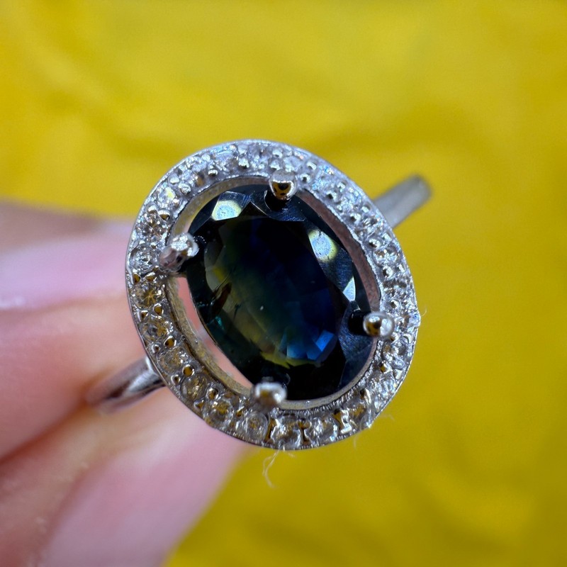 925 Sterling Silver Ring 7x5mm Natural Sapphire Gemstone Zircon Handmade Jewelry