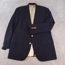 Vtg Wimbledon Raquet Club 46L Navy Hopsack Gold Button Blazer Sport Coat Jacket