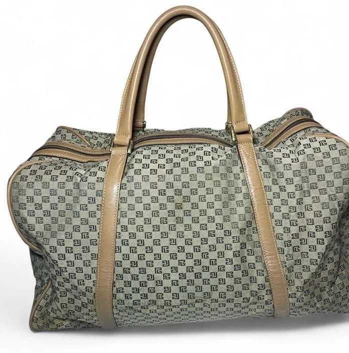 Винтажный вещевой чемодан PIERRE BALMAIN с монограммой дорожный Weekender желтовато-коричневая кожаная отделка - Изображение 2 из 4