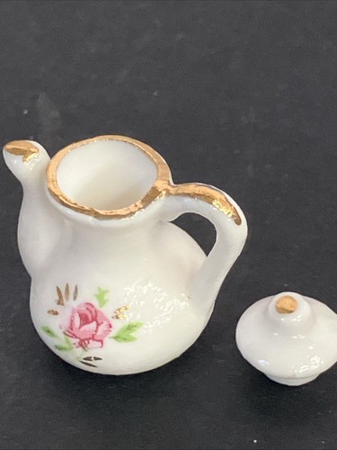 Juego de té miniatura vintage para casa de juegos productos de precio de porcelana oro blanco rosa - Imagen 7 de 11