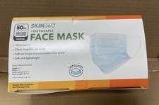 Skin 360 Three Layer Disposable Face Masks 50 Count, Unisex, One Size Fits Most