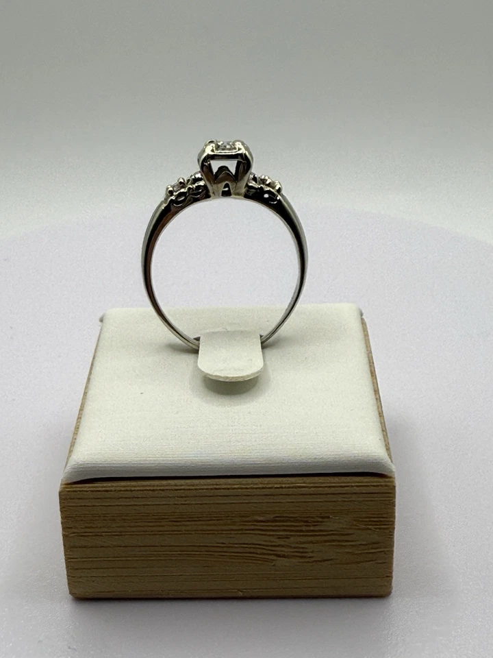 Mid Century 14k White Gold Diamond Bridal Set Engagement/Wedding Band Size 8.5 - Image 3 of 4