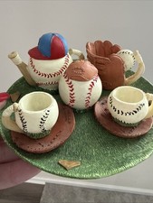 Vintage Miniature 10 Piece Resin Baseball Tea Set Boys Decor Collectible 1994
