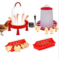 4 Pack Heated Chicken Waterer 1.6 Gallon Heated Poultry Fountain with Leg Sup...