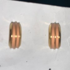 Gold Tone Peach Enamel Half Hoop Stud Earrings Ribbed Huggie Style Vintage Look