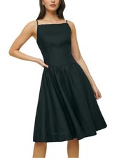 $248 Reformation Clarabelle Black Linen Dress with Drop waist - sz 10 / L  EUC