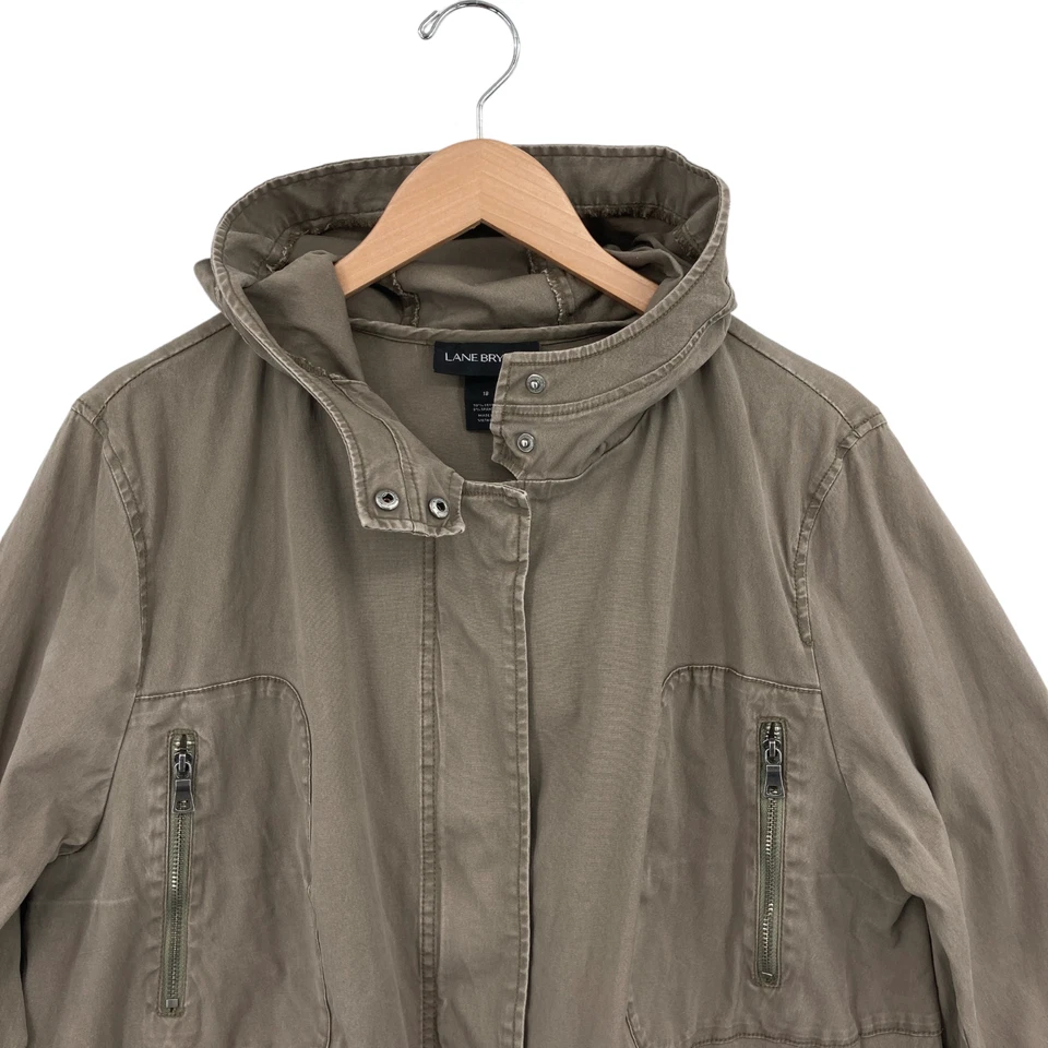 Chaqueta Lane Bryant Anorak para mujer talla 18 marrón lona algodón con capucha cremallera a presión Foto 3 de 4