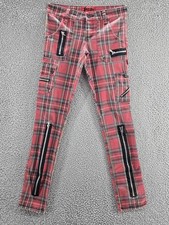 Tripp NYC Pants Womens 24 Red Plaid Skinny Punk Zipper Pockets Tartan Goth Emo
