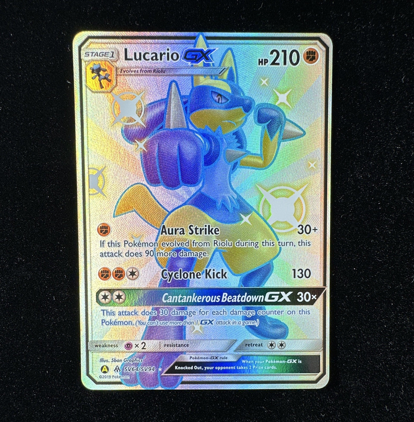 The Pokémon Company Lucario GX SV64/SV94 Hidden Fates Shiny Holo Rare Minty