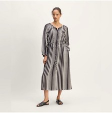 Everlane The Tencel Gathered Maxi Dress Black White Striped Small