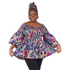 African Smocked Peplum Blouse One Size,3/4 Sleeve,Ankara Top,Same Day Shipping