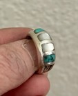 Vintage Southwestern Turquoise Pearl Inlay Silver Ring Sz 5.25 (Sterling?) — photo 1