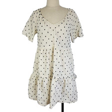 Madewell Dress Womens XXS Lorelei Cotton Linen Blend Mini Clip Dot Tiered