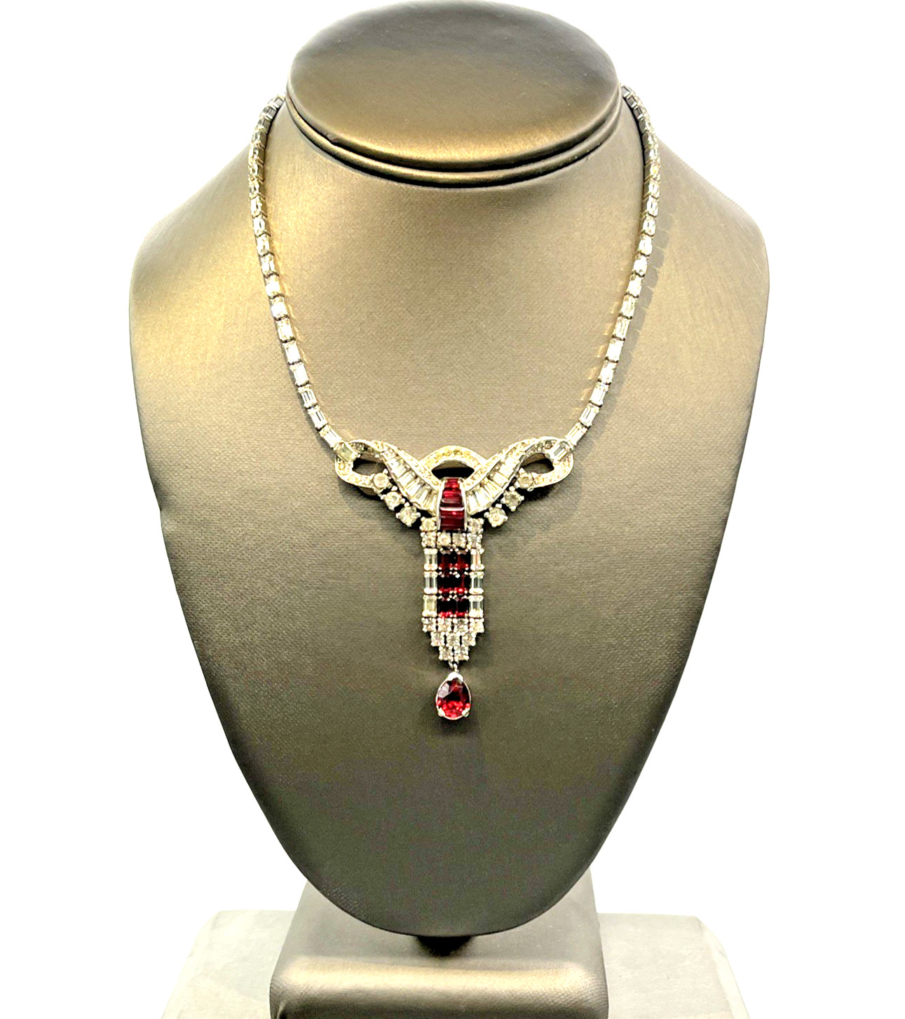 Mazer Simulated Ruby Rhinestone Pendant Necklace … - image 4