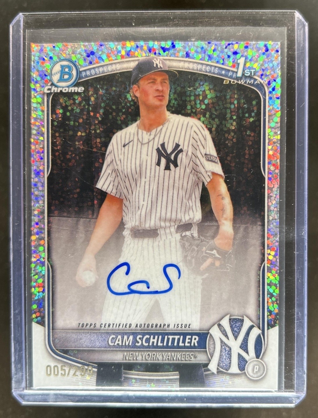 2025 Bowman Chrome Cam Schlittler Auto Speckle Refractor 1st #/299 Yankees