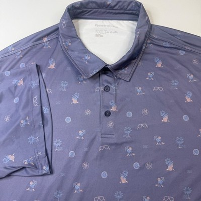 Reebok Golf Polo Mens 5XLT Purple Tropical Pineapple Cocktail Print Performance