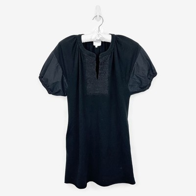 Sundays Puff Sleeve Mini Dress Size S Black Cotton Blend Pockets Casual Softcore