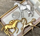 Vintage HORSE BROOCH PINS Coro Sterling Racing Thoroughbred LOT Equine