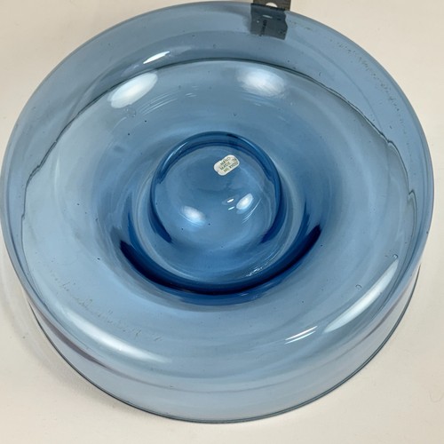 Blue Glass round CHIP DIP Bowl salsa party serving dish cracker tray 10.75" - Picture 5 of 8