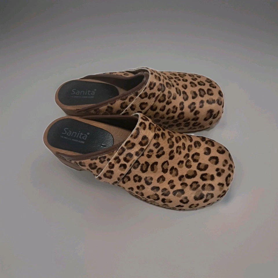 Tamancos dinamarqueses Sanita plataforma de madeira estampa de chita no cabelo da panturrilha tamanho 40 EUA 9 - Imagem 3 de 4