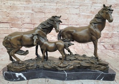 VINTAGE LARGE BRONZE AFTER PIERRE JULES MENE CANTERING HORSES SCULPTURE