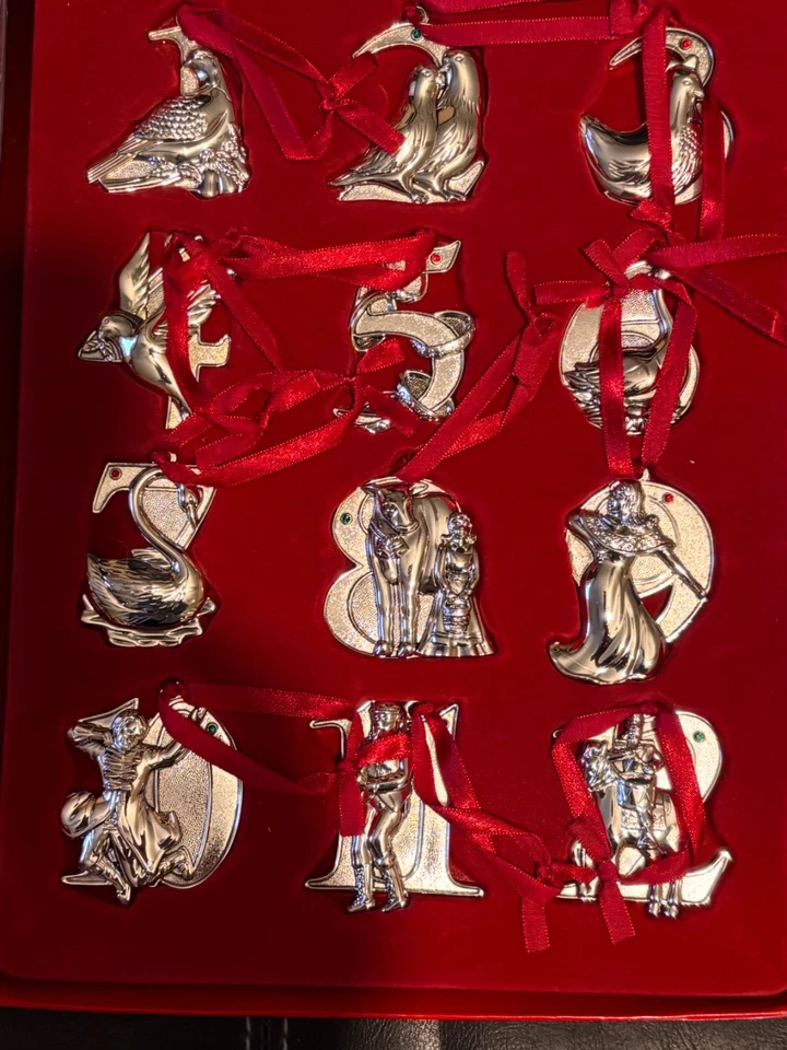 Harvey Lewis Twelve Days of Christmas Silver Plated Swarovski Crystal Ornaments - Image 3 of 4