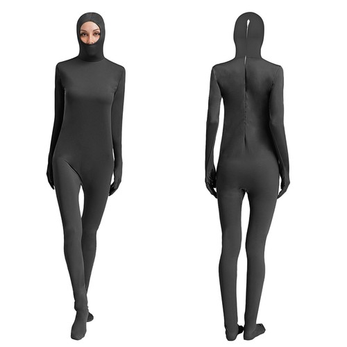 Unisex Women Men Jumpsuit Dance Bodysuit Gymnastics Leotard Stretch Hooded Suit - Picture 89 of 111