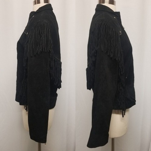 Vintage 90s y2k Wilsons Leather Jacket Western Fringe Black Suede Punk Rock Md - Picture 4 of 10
