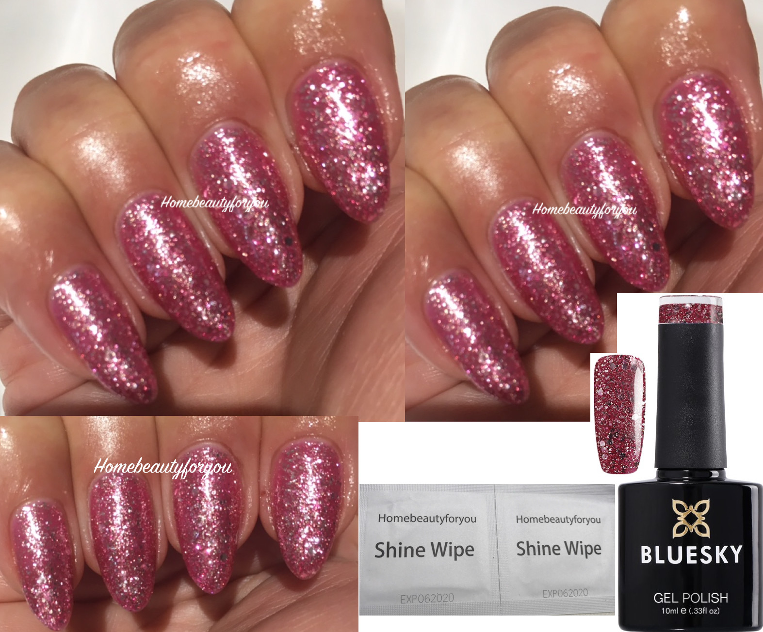 BLUESKY GEL NAIL POLISH PINK GLITTER SPARKLE FINE GLITTER VIP23 UV LED SOAK OFF