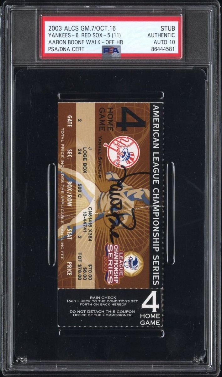 2003 ALCS GAME 7 TICKET🎟️AARON BOONE SIGNED WALK-OFF HR NYY