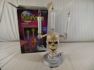 HallowScream Haunted Candelabra Flickering Lights w/Glowing Skull Eyes Halloween