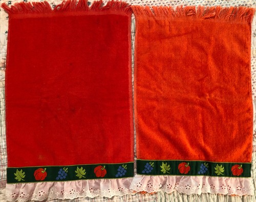 Paar Vintage Lady Pepperell Finger Handtuch orange rot Kürbis Halloween - Bild 1 von 5