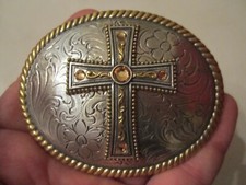 NACONA RELIGIOUS CROSS BELT BUCKLE - SPARKLES - WESTERN THEME - GW-14
