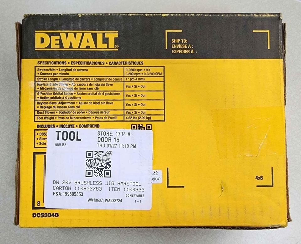DEWALT DCS334B 20V Max XR Cordless Jigsaw Brand New