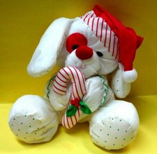 Vintage 1990 Fisher Price Puffalumps 13" Christmas Puppy w/Candy Cane CUTE