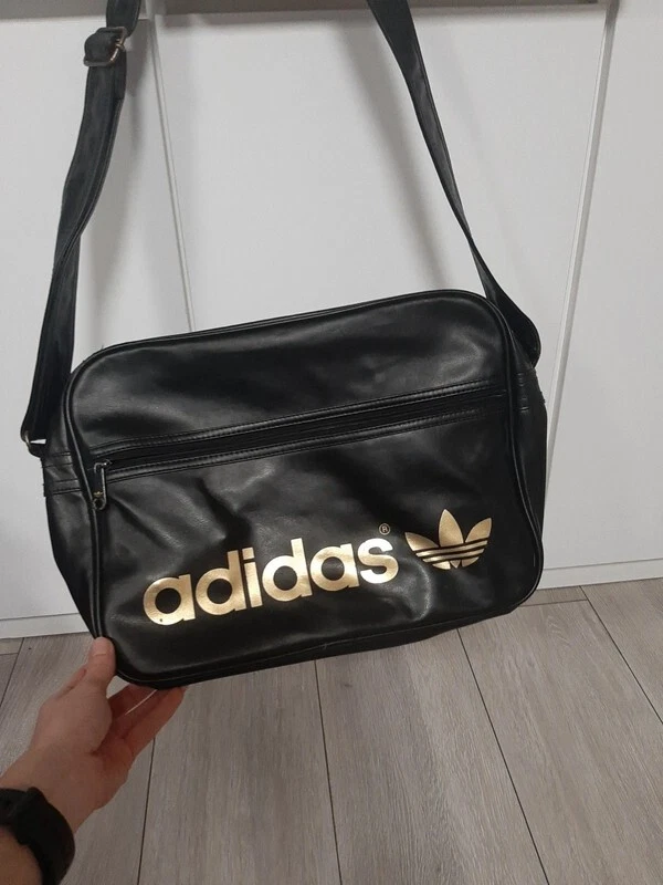 Adidas Messenger Bag Black Gold Trefoil Logo Airliner Shoulder Retro Vintage 90s