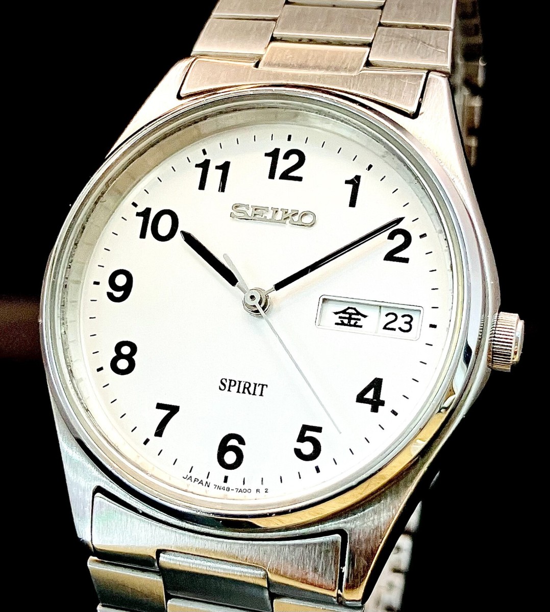 時計 SEIKO SPIRIT 7N48-7000 QUARTZ 10 BAR Vintage 1980s Seiko Spirit Men's Wrist-Watch Ref # 7N48-7A10