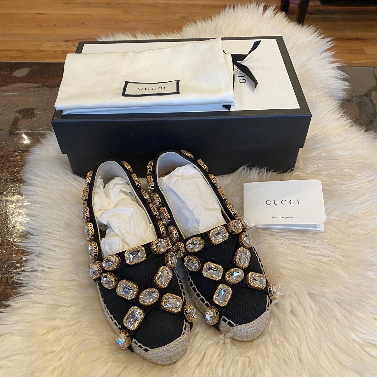 Authentic Gucci Women s Canvas Espadrilles Shoes Crystal