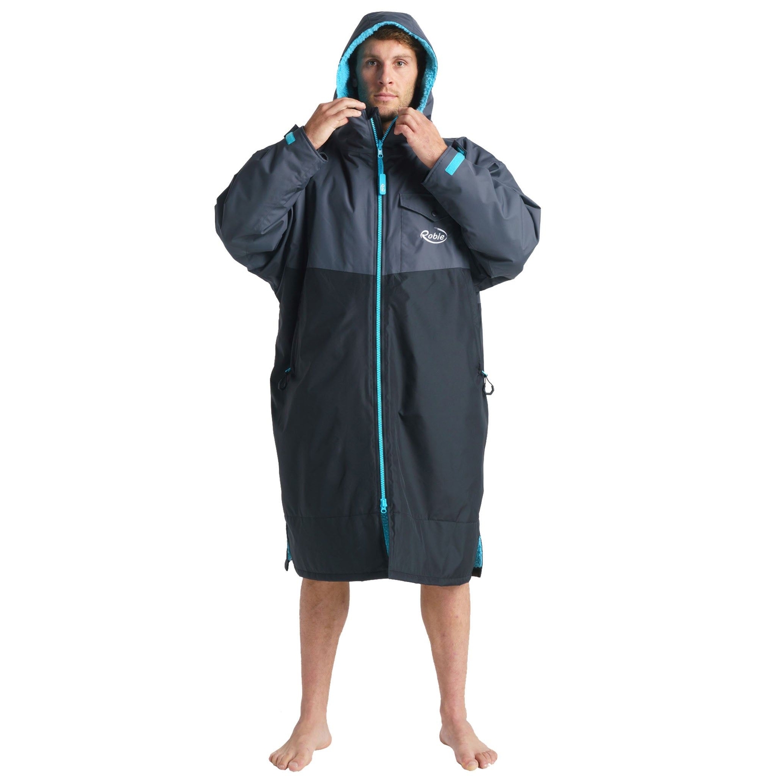 Robie Dry Series Recycled Long Sleeve Changing Robe - Black/Charcoal/Blue - L